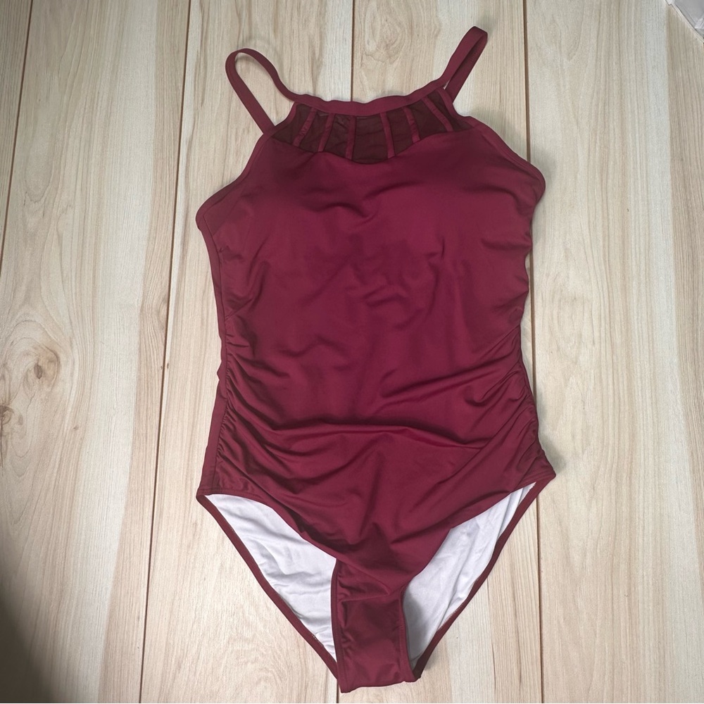 New Holipick 1 Piece burgundy with mesh, swimsuit, size large adjustable straps‎